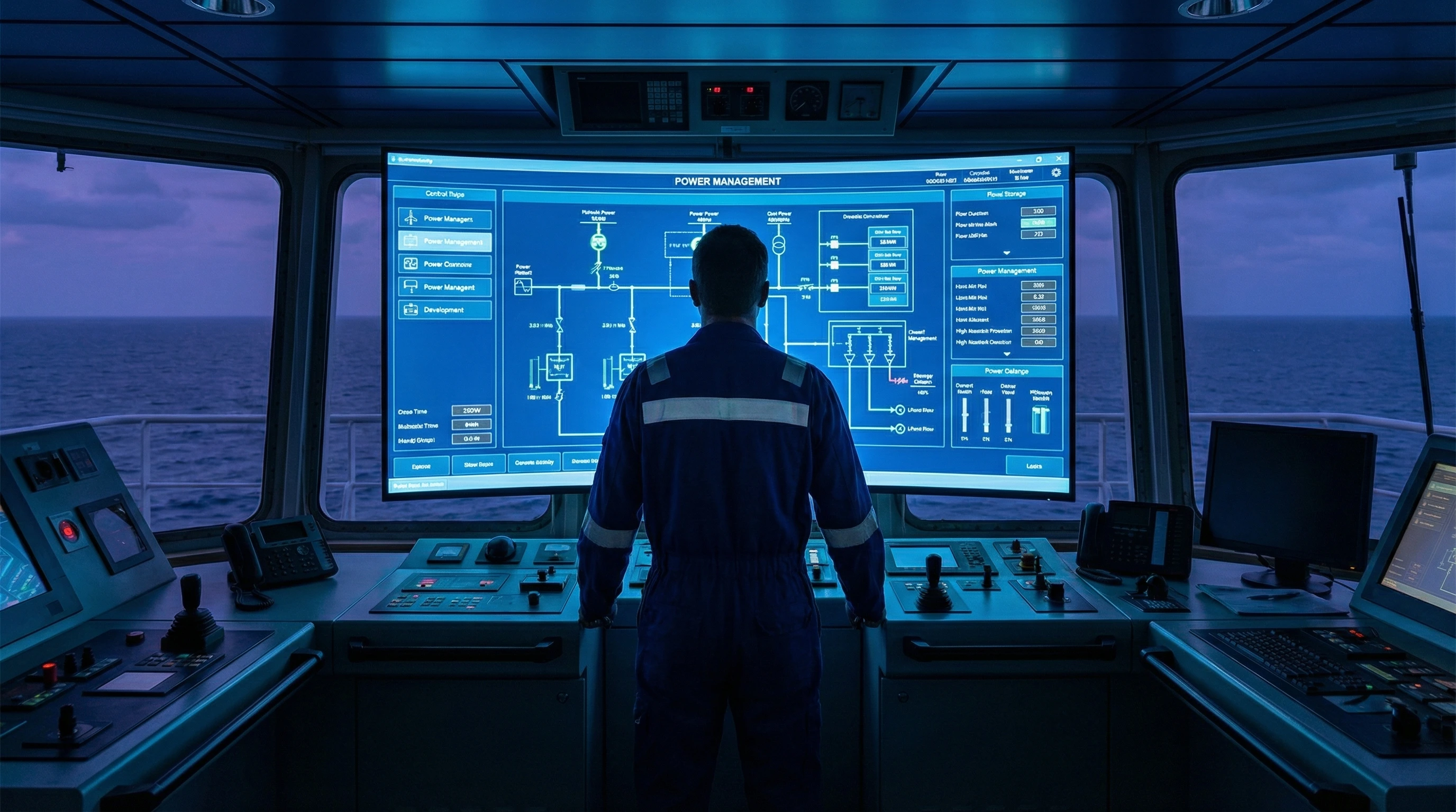 Futuristic industrial engineering facility with neon lights